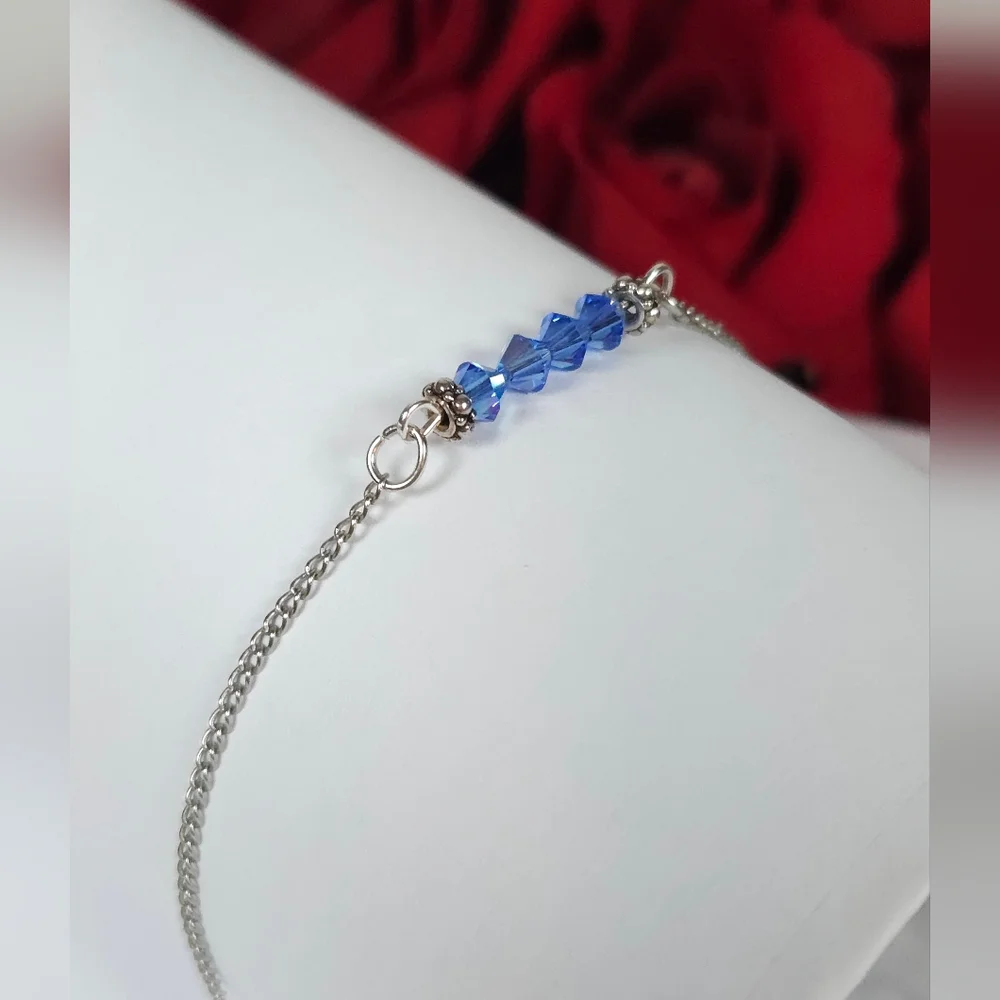 Handmade Blue AB Crystal Bar Silver Chain Bracelet